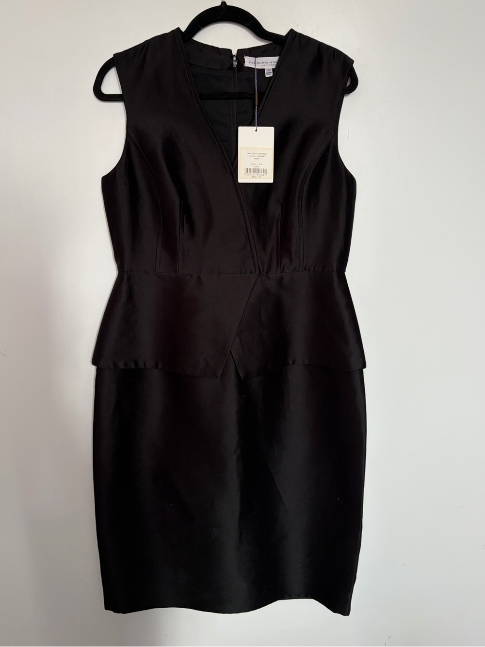 Carolina Herrera Black Sleeveless Peplum Midi Dress Cotton-Silk - 10
